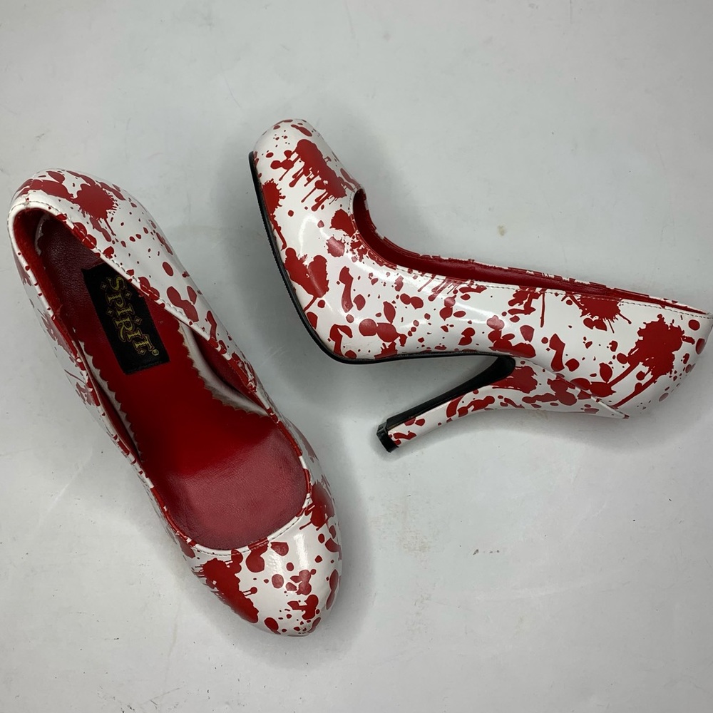 Spirit Halloween White Blood Splattered Nurse Stiletto Heels Women’s Siz…
